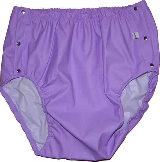 Purple PVC incontinence panties with snaps