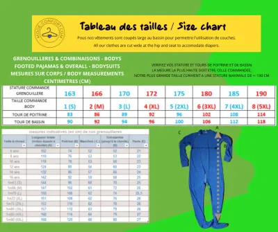 Size charts fashion-comfort jumpsuits-pajamas and bodysuits